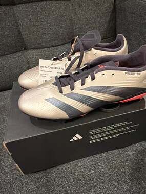 adidas Predator League FG Soccer Cleats Silver/Core Black/Turbo IF6354 - size 6Y
